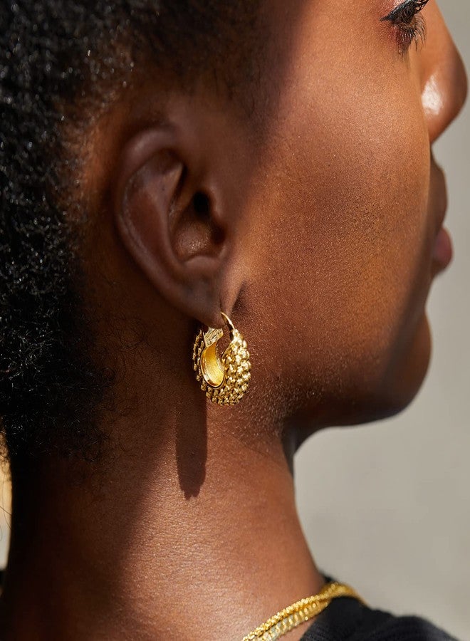 FRUMOS 18K Gold Plated Chunky Hoop Earrings for Women Fashion Thick Gold Hoops Earrings Set Jewelry for Birthday Christmas Gifts (Mulberry shape hoop) - Image 4